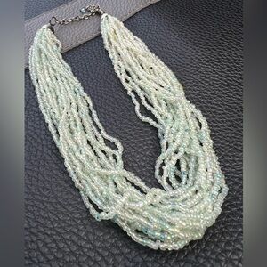 Vintage Multi Strand Light Blue Iridescent Glass Seed Bead Necklace 15”